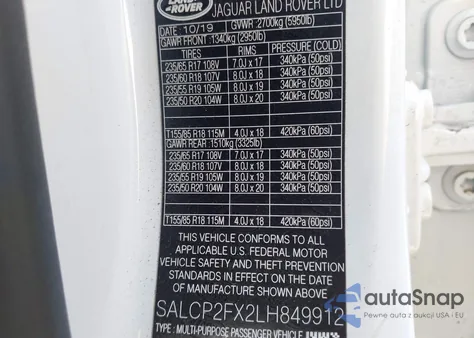 2020 Land Rover Discovery Sport Se z USA, uszkodzony, nr VIN SALCP2FX2LH849912